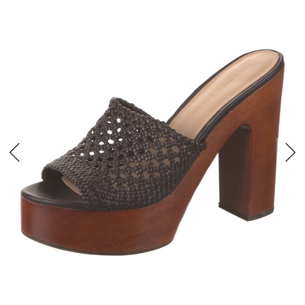 Veronica Beard Dark Brown Woven Platform Mules
